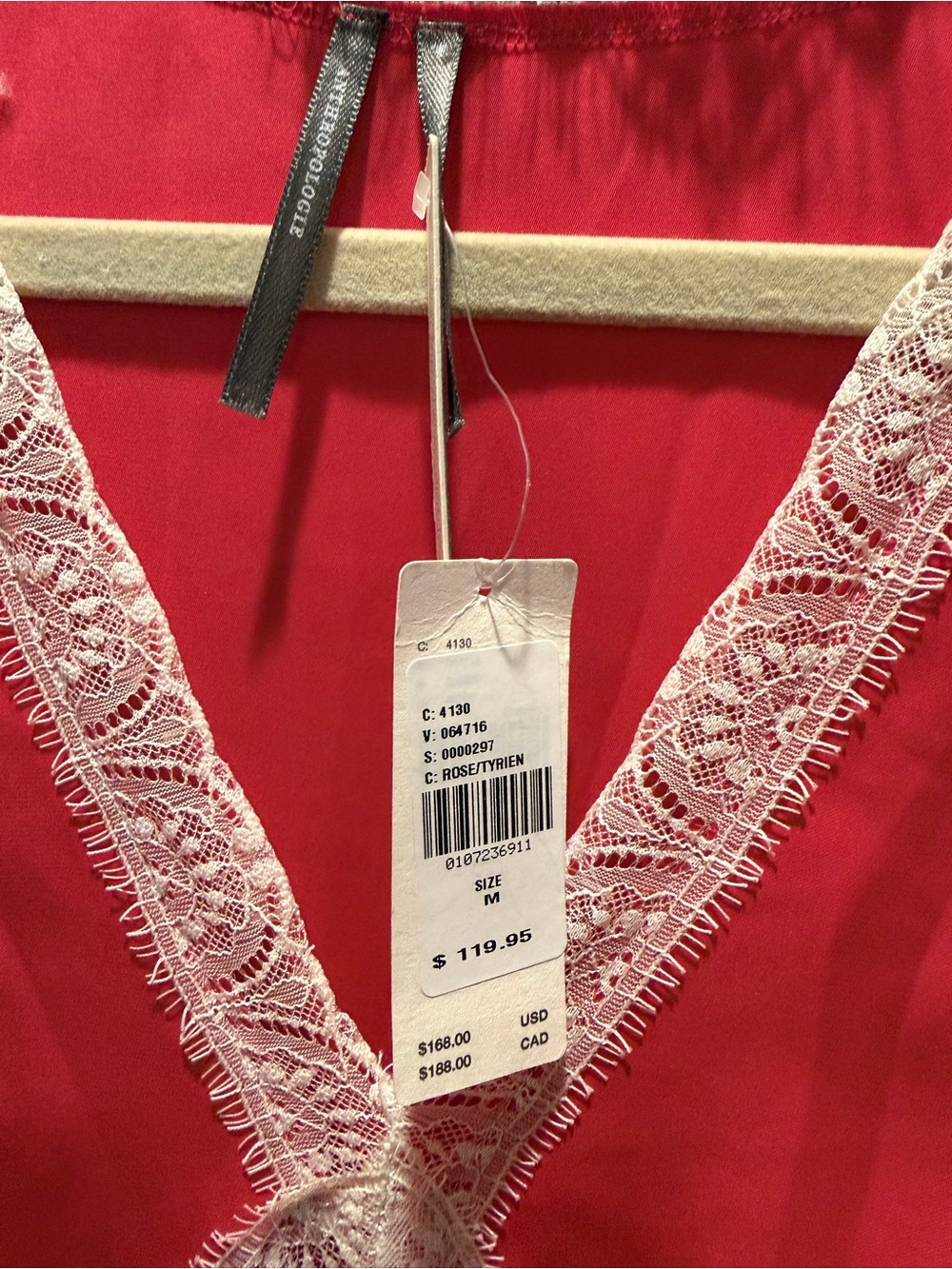 Anthropologie Rose/Lace-Trim Midi Slip Dress Size Medium - Picture 6 of 6